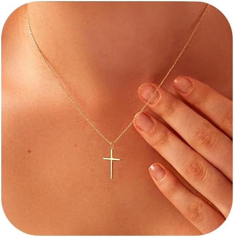 Cross Pendant Necklace Chain for Women 14k Gold Necklace Christmas Gift for Her