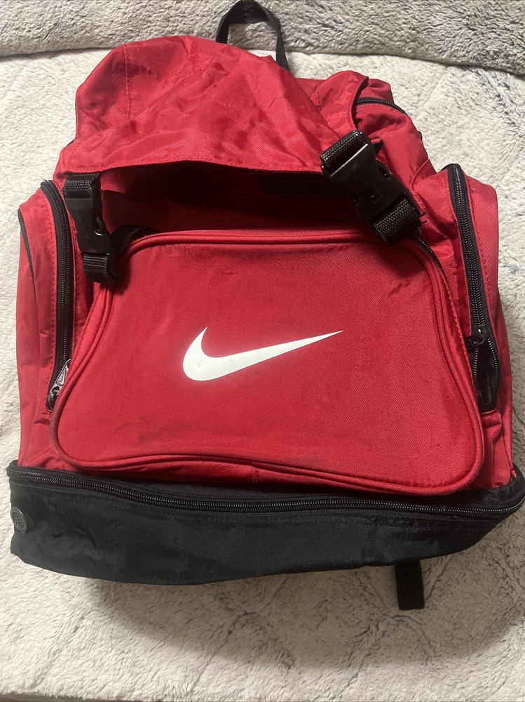 Vintage Y2K 2000s Red Nike Canvas Book bag Backpack, White Orange Swoosh Tag