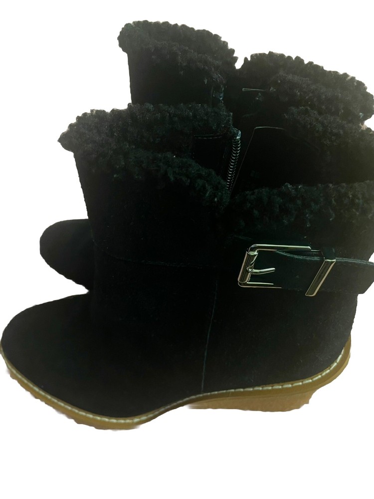 Franco Sarto Women's Boots L-Ulayna Ankle Booties Black Suede Leather Wedges Sz8