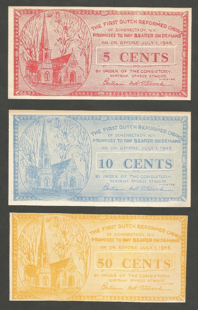 USA Voucher; The First Dutch Reformed Church; 5,10, 50 Cents, 1948; UNC; 3 pcs-image