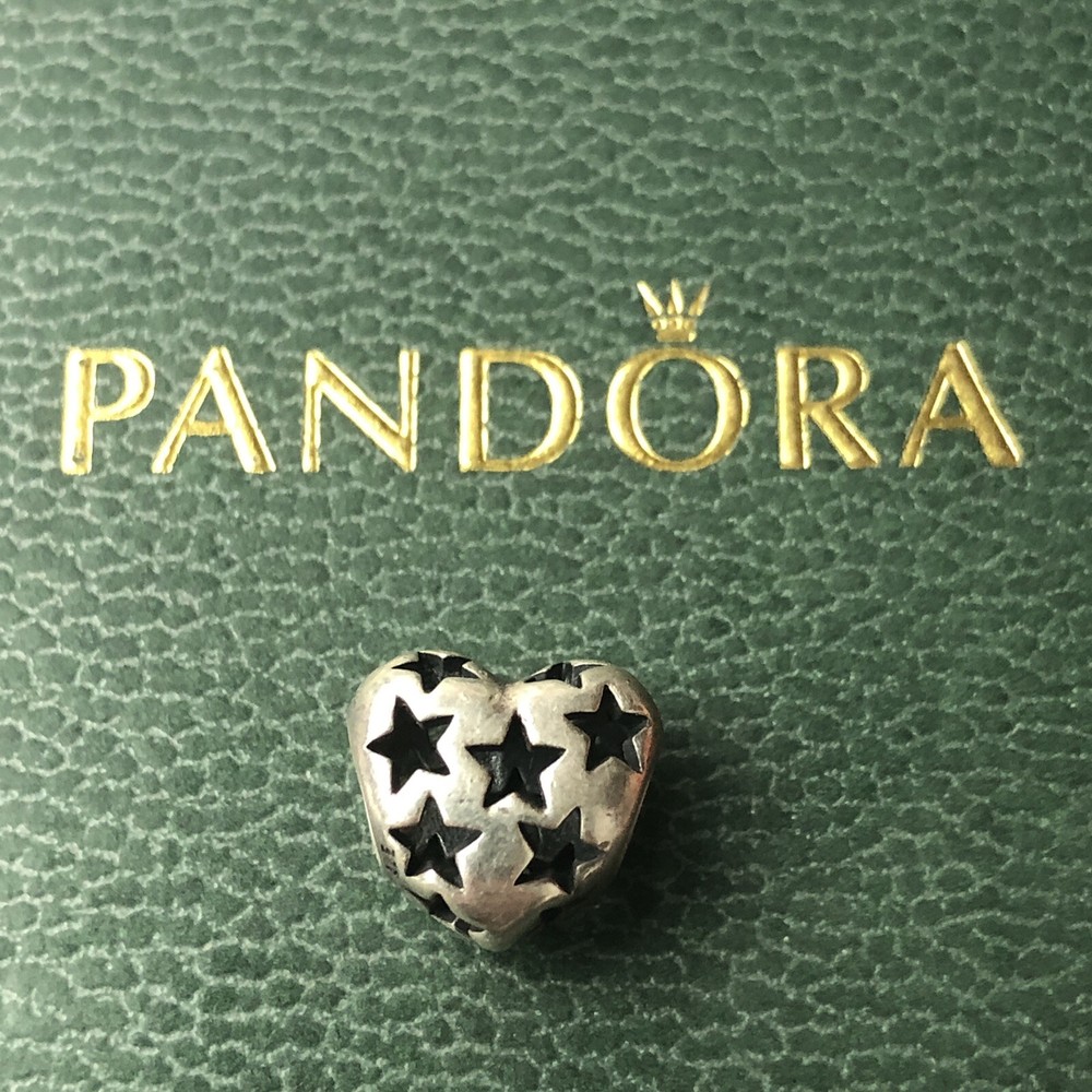 Authentic Retired Pandora Starry Heart Charm in Sterling Silver with Love Stars