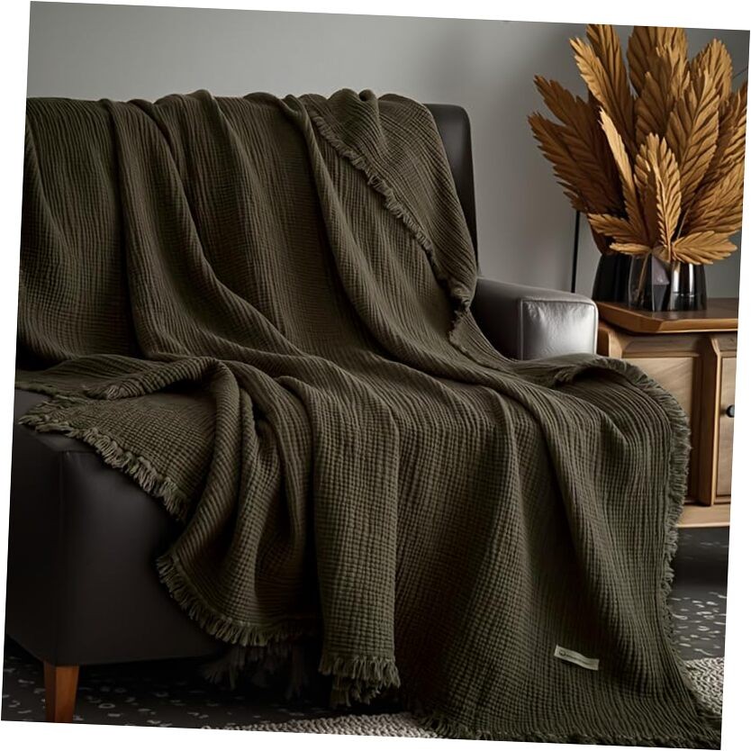 100% Cotton 6-Layer Muslin Throw Blanket Soft 51x67 Inch Dark Brown