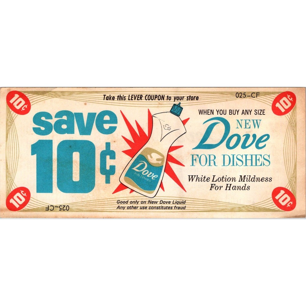Vintage 1960s Dove For Dishes Hand Lotion Original Retro Coupon STK3-ZC1-image
