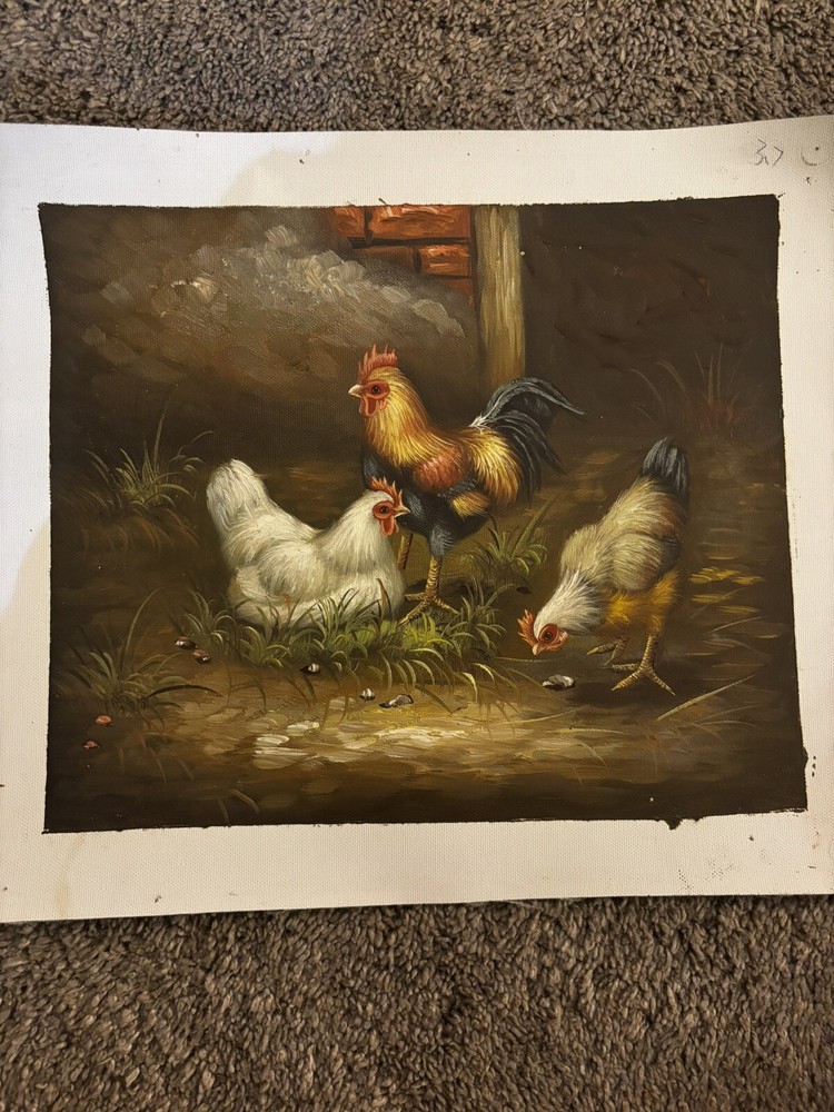 Chickens Baby Chicks Bird Real Oil Painting On Canvas Background 9”x11”