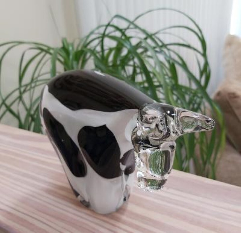 Black and White Holstein Cow Glass Figurine Paperweight Art Piece