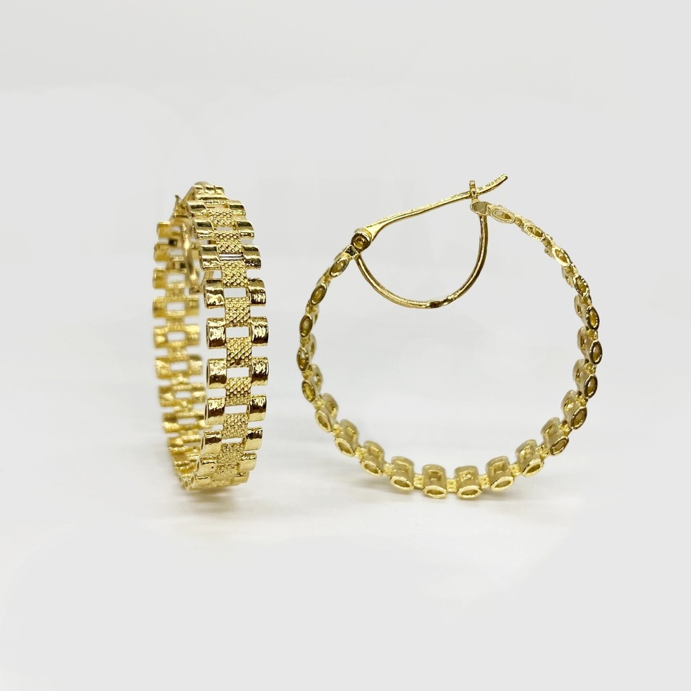 10k Gold Rolex Oyster Presidential Style Round Circle Hoop Earrings for Women