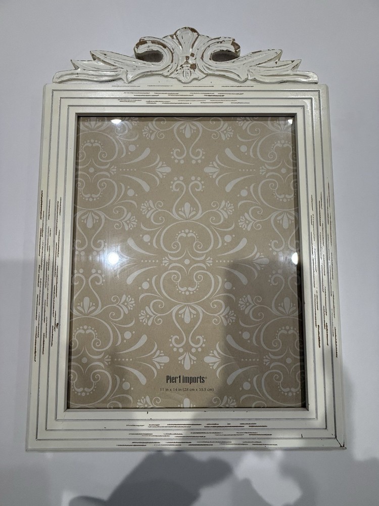 Pier 1 Imports Distressed Ornate Cream Wood Frame 11x14 Farmhouse Shabby Chic