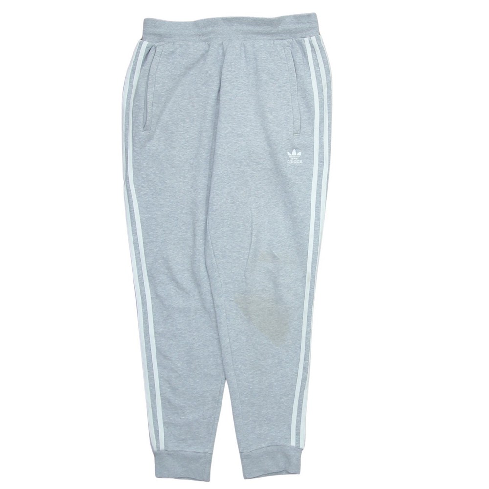 Adidas Mens Joggers Grey Fleece Three Stripe Trefoil Logo Cuffed Sweatpants M