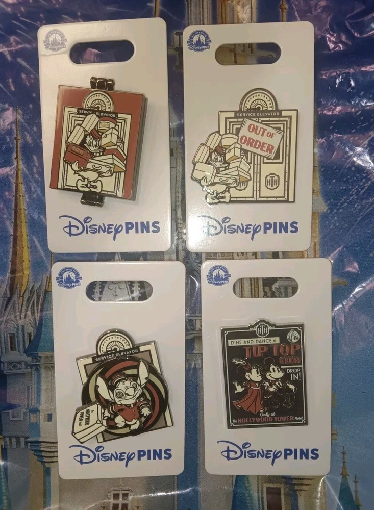2024 Disney Parks Hollywood Studios Tower Of Terror OE 4 Pin Set Mickey Stitch