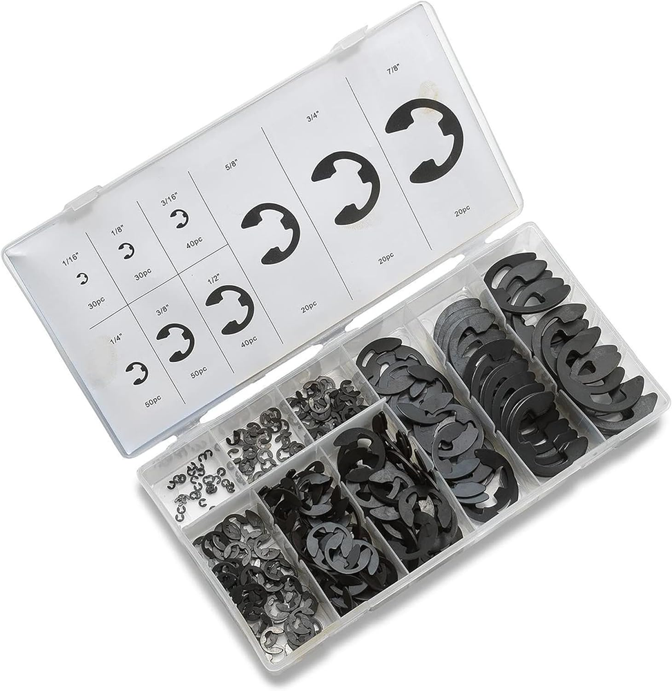 NEIKO 50455A 300-Piece E-Clip Assortment Set with 9 SAE Sizes Heat Treated for Durability