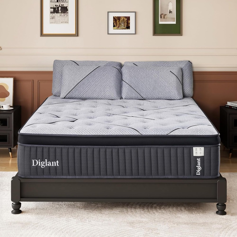 14Inch Medium Memory Hybrid King Mattress with Breathable Fabric, King, Grey