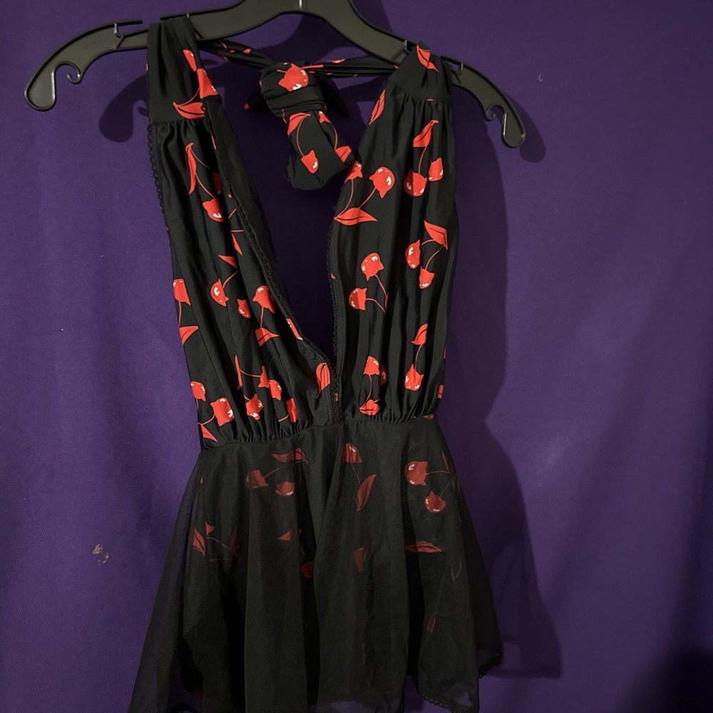 Emily The Strange Black Cherry Print Bathing Suit Size Large by Unique Vintage