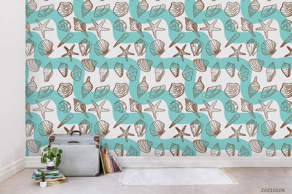 3D Starfish Seashells Pattern Wall Murals Wallpaper Murals Wall Sticker 3