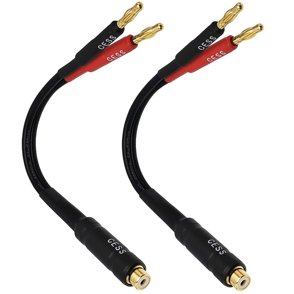 Cess-023-6I Banana Plugs to RCA Cable 6-Inch, Phono Banana Speaker Cable, 2 Pack