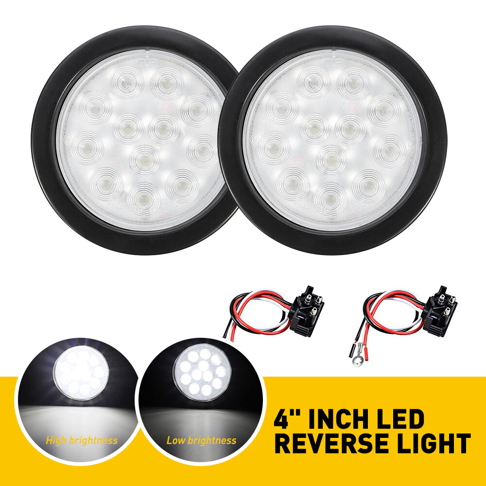 2-Pack White 4-Inch 12-Inch LED Round Stop/Turn/Tail Light Kits for Trucks and Trailers with Pigtail Connectors