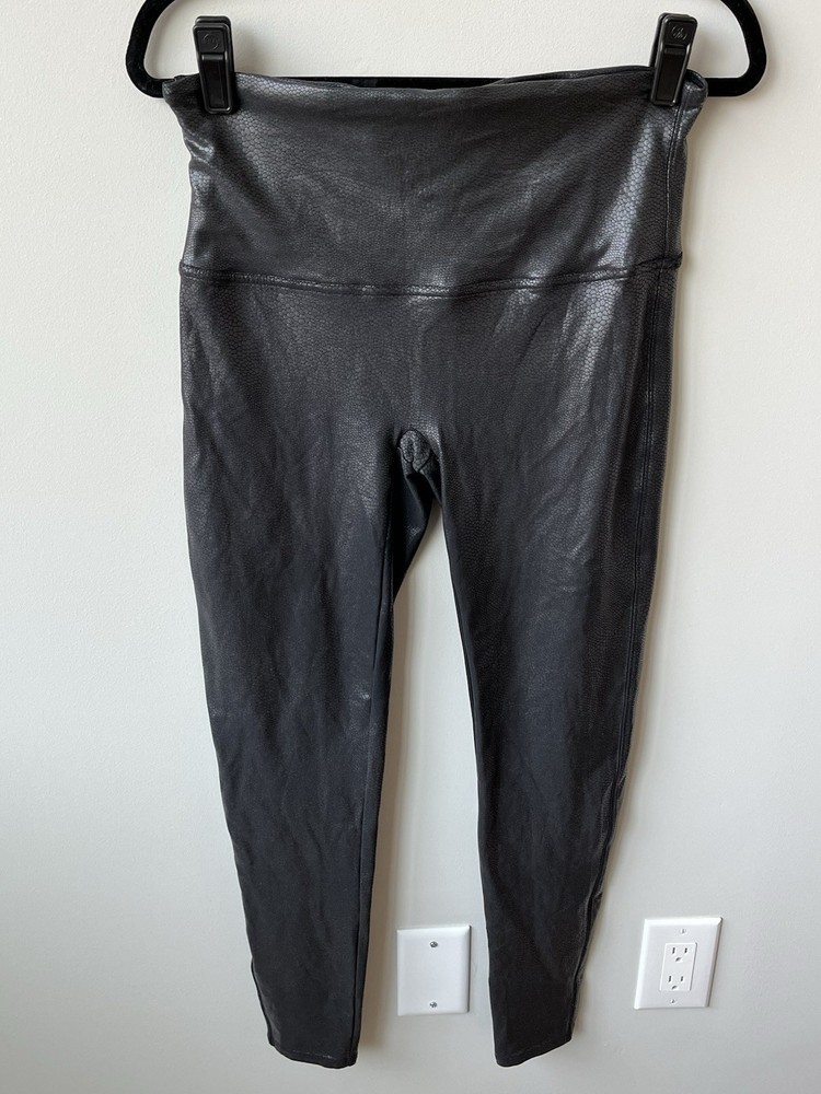 SPANX XL Black Faux Leather High Waist Snakeskin Leggings