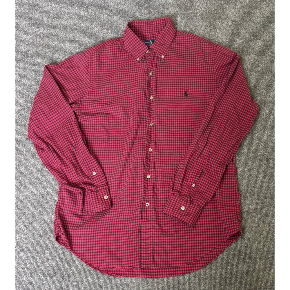 Polo Ralph Lauren Shirt Mens Medium Long Sleeve Button Up Black & Red Check