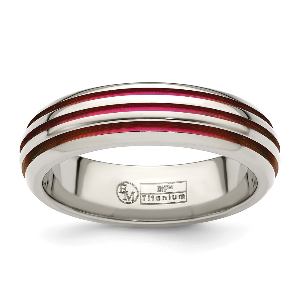 Titanium Pink Anodized Triple Groove 6mm Band Ring Size 9 for Men 3.31gm