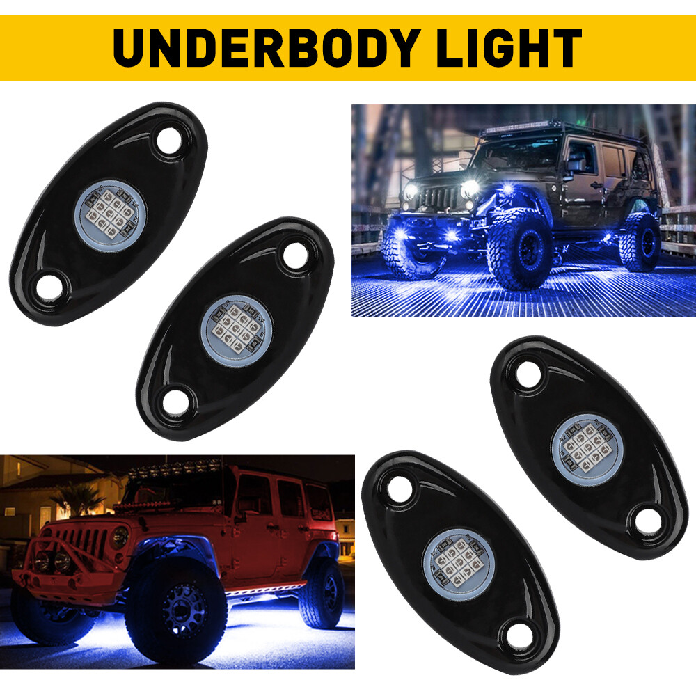 4 Pods Blue LED Rock Lights For JEEP Offroad Truck ATV UTV Underbody Wheel Light