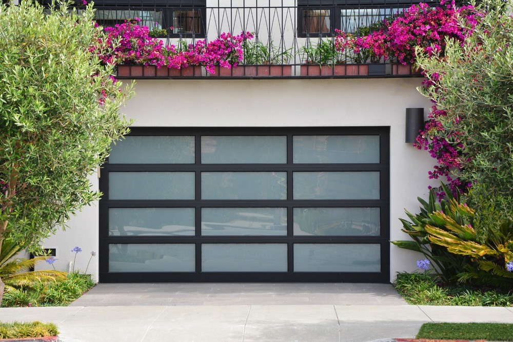 Full View 12x7 ft Garage Door with Matt Black Frame and Frosted Glass-image