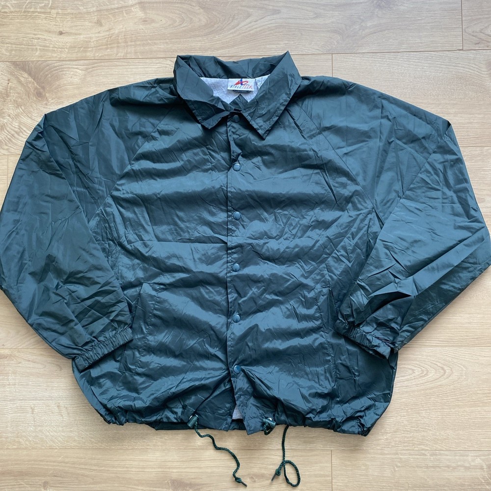 Athletech Mens Medium Green Nylon Windbreaker Coach Jacket