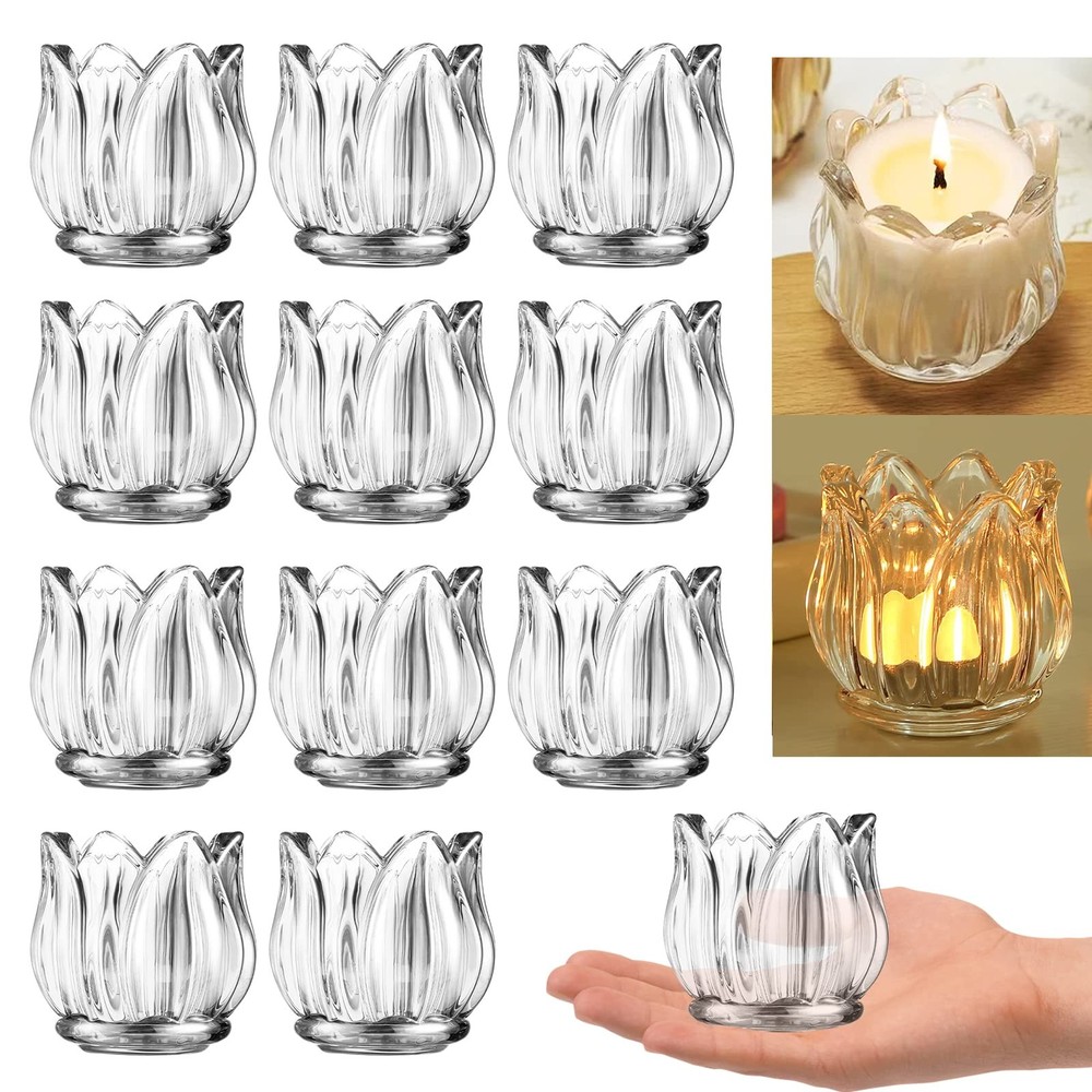 12Pcs Thick Clear Glass Votive Tea Light Candle Holders