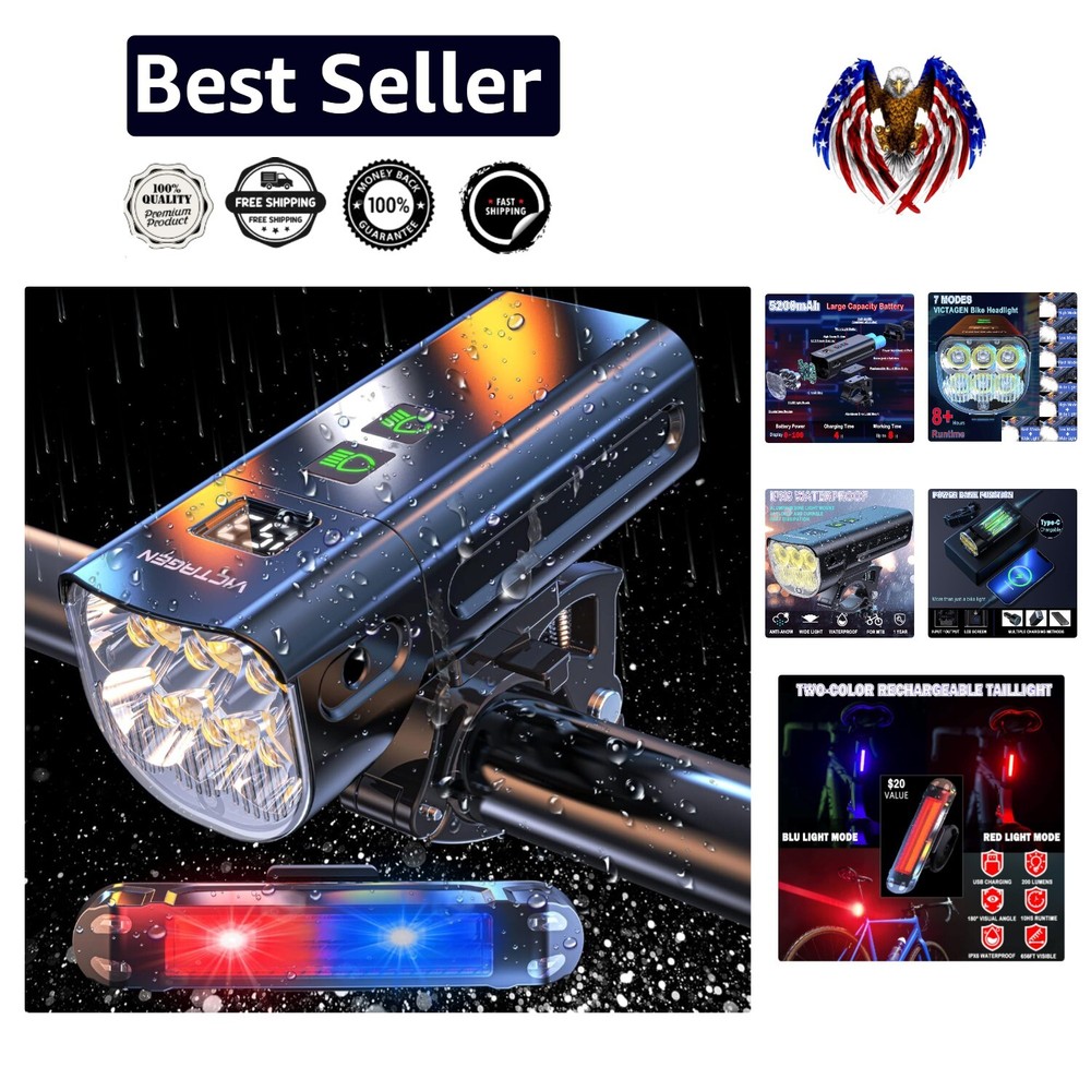 High-Performance 12000 Lumens Bike Lights - USB Rechargeable, IP65 Waterproof