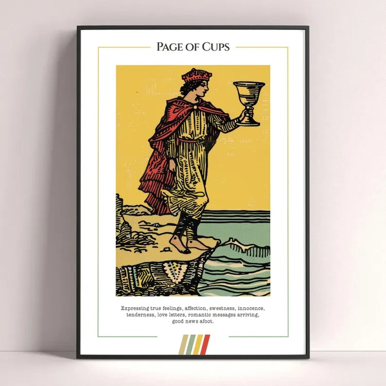Tarot Card Art Print - Page of Cups Digital Poster Download