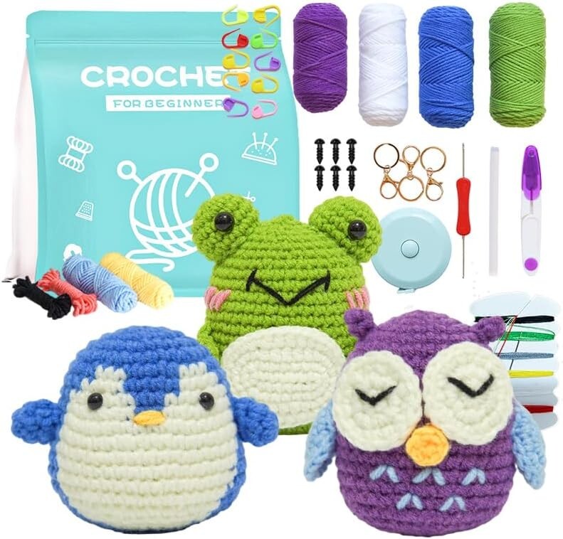 3Pcs Crochet Kit for Beginners Crochet Starter Kit for Kids Adults Knitting Kit