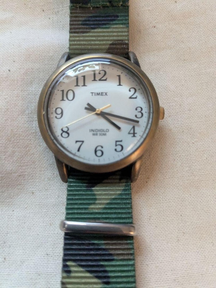 Timex 35mm Indiglo Camo Nylon Strap Stainless Steel Watch 0706 Used