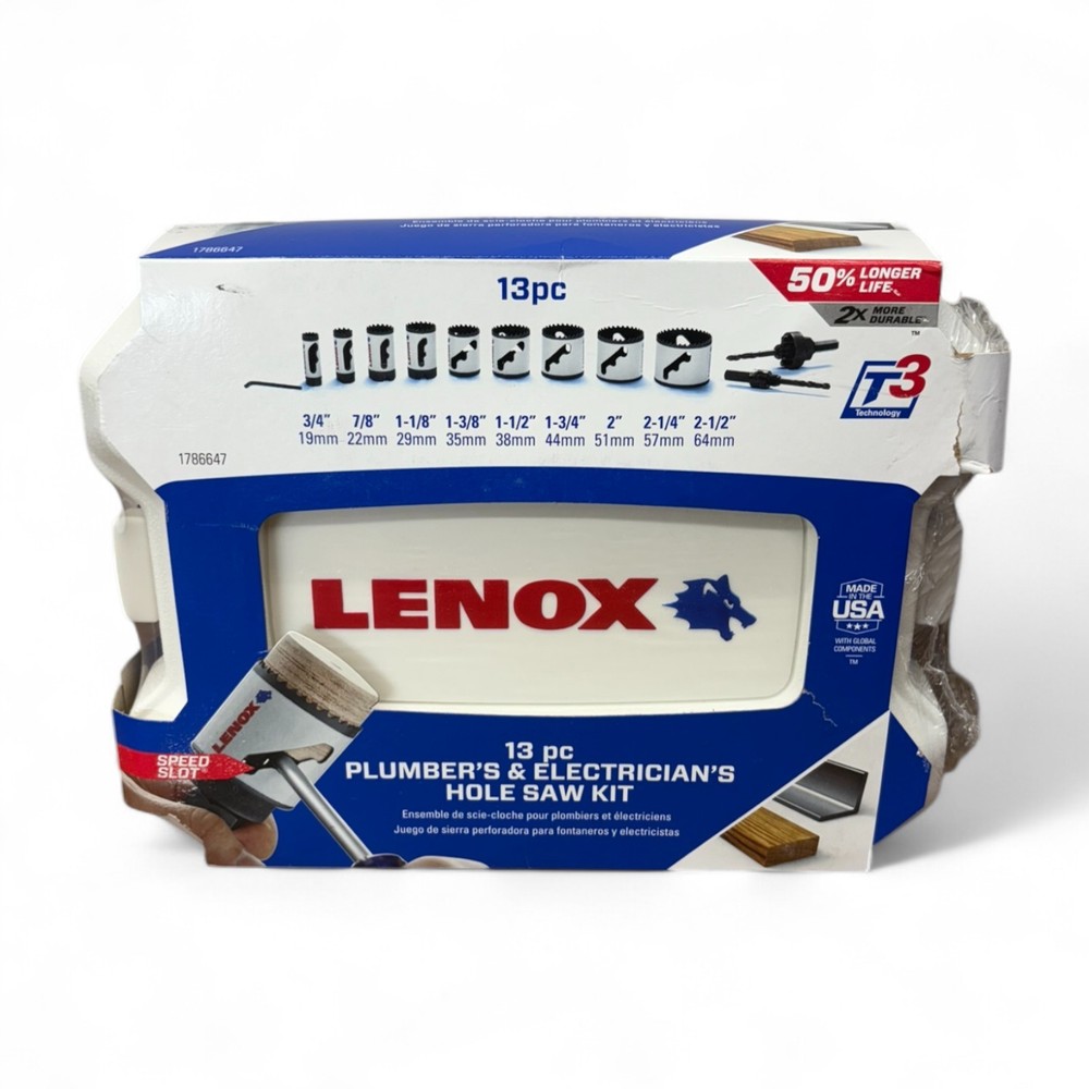 Lenox Hole Saw Kit, Bi-Metal, T3 Electricians/Plumbers Kit, 13 Piece (1786647)