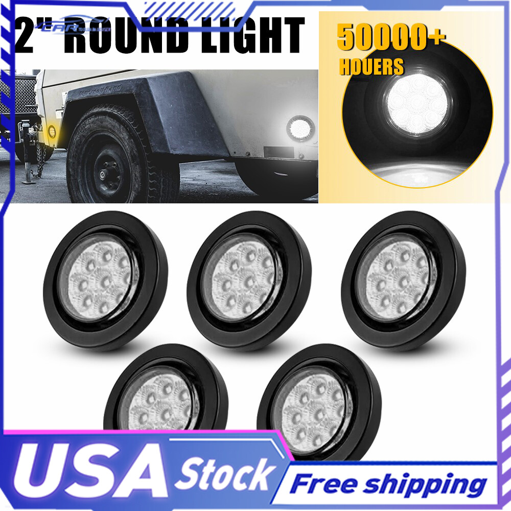 5pcs 2-Inch DOT Clear 9 Round LED Marker Lights with Grommet for Trucks Buses