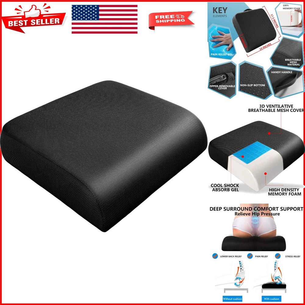 Portable Extra Thick Memory Foam Seat Cushion with Carry Handle & Non-Slip Base