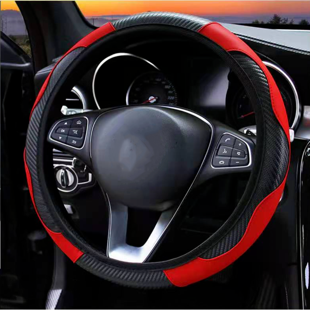 For Nissan Car 15'' Durable Leather Steering Wheel Carbon Fiber Cover Anti-Slip