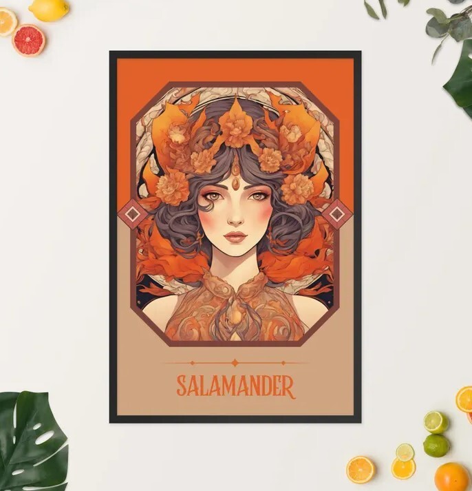 Salamander Art Nouveau Tarot Woman Art Print