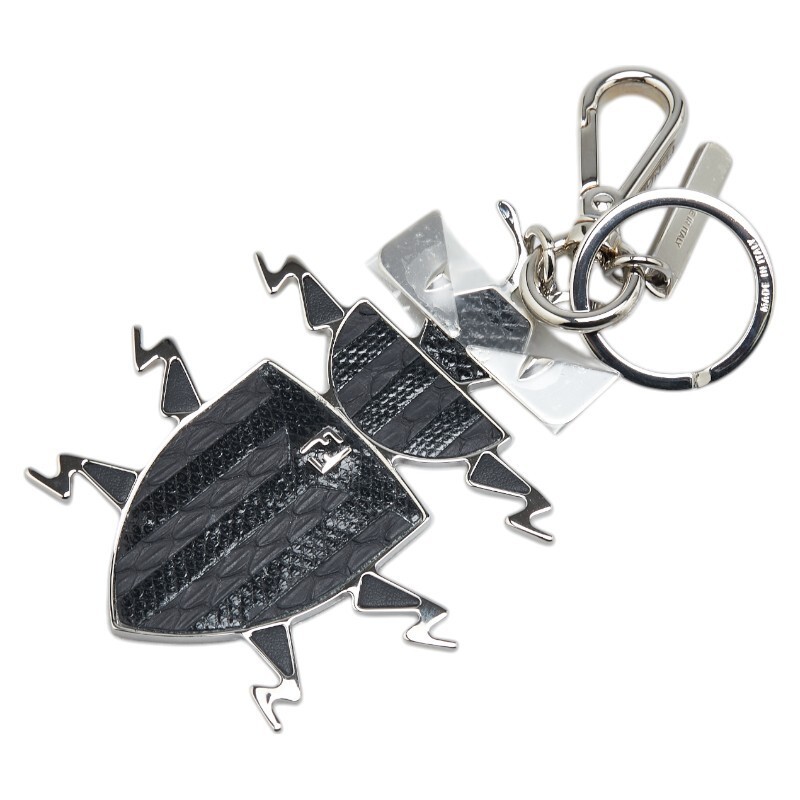 RARE FENDI Bag Bugs Monster Charm Black Silver Metal Lizard Ladies Pre-Owned