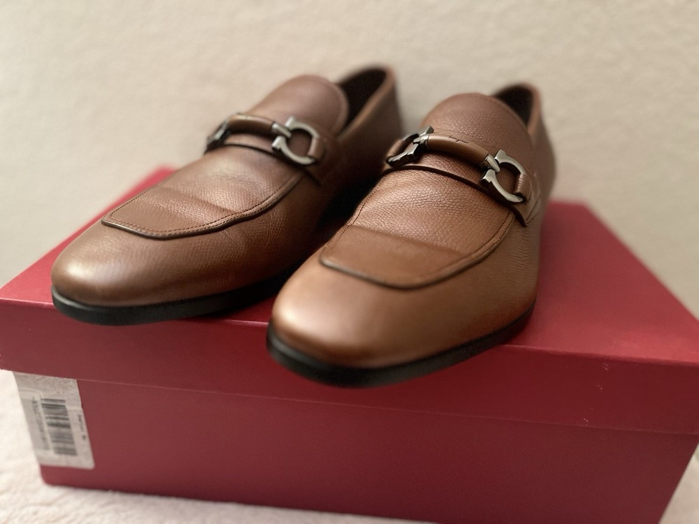 Salvatore Ferragamo Men's Ree Double Gancini Bit Leather Loafers Shoes - Radica