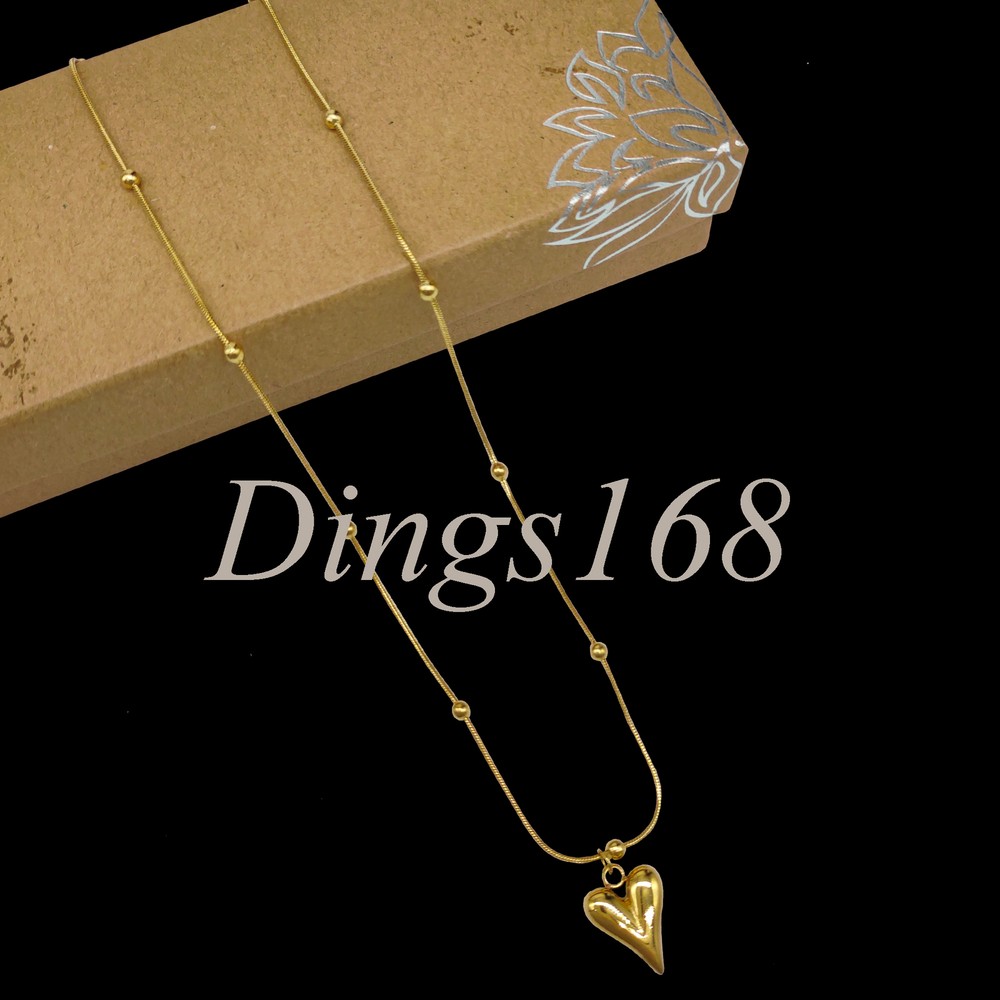 18K Yellow Gold Filled Shiny Hypoallergenic Heart Bead Thin Snake Chain Necklace