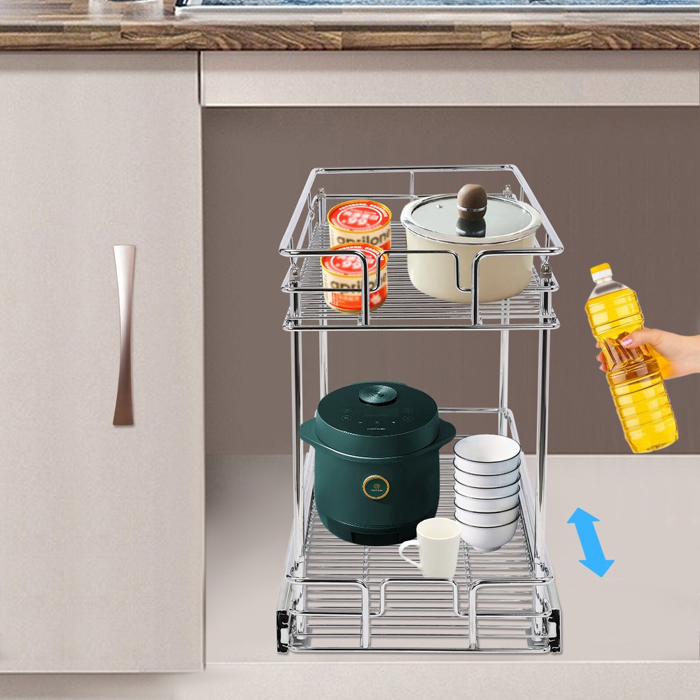 2-Tier Pull Out Cabinet Organizer for Kitchen Storage