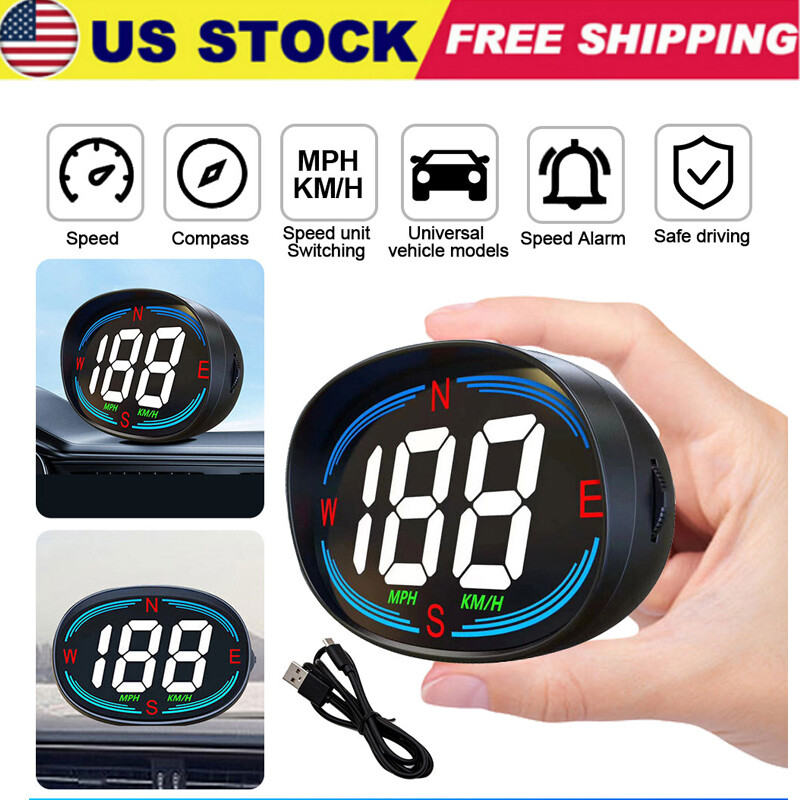 Digital Car HUD Speedometer with GPS, Compass & Overspeed Alarm in MPH/KMH  