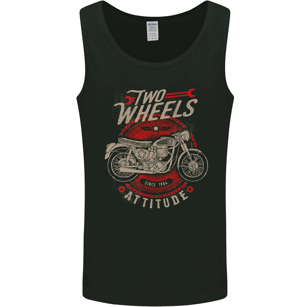 Two Wheels Attitude Biker Motorcycle Motorbike Mens Vest Tank Top