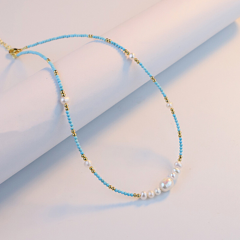 Natural Freshwater Pearl Turquoise Clavicle Choker Necklace Women Charm Jewelry