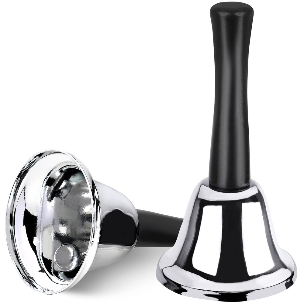 2 Pack Hand Bell, Silver Steel Bell, Ringing Bell with Handle, Dinner Bells f...