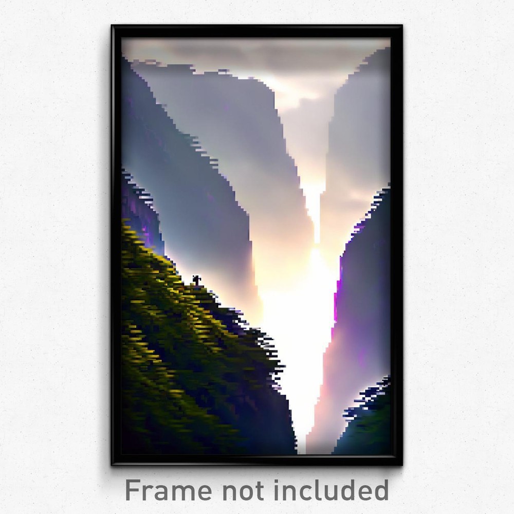 8-Bit Psychedelic Pixel Art Poster - Thunderous Gorge Trippy Game Print