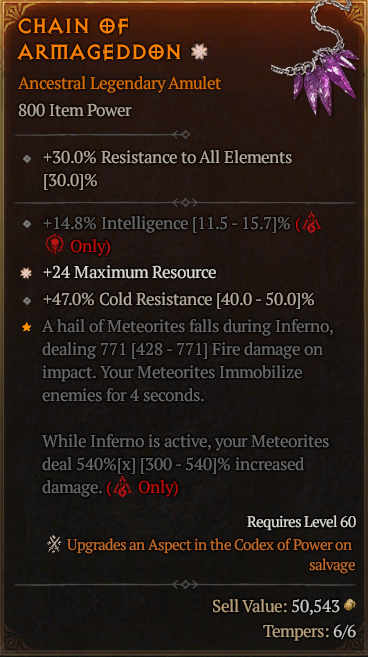 Diablo 4🔥Season 7 Softcore🔥MAX Aspect of Armageddon - Amulet 1GA Max Resource