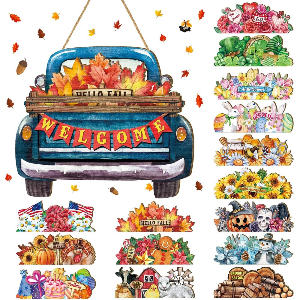 Farmhouse Seasonal Welcome Sign with 15 Interchangeable Icons for Truck or Door-image