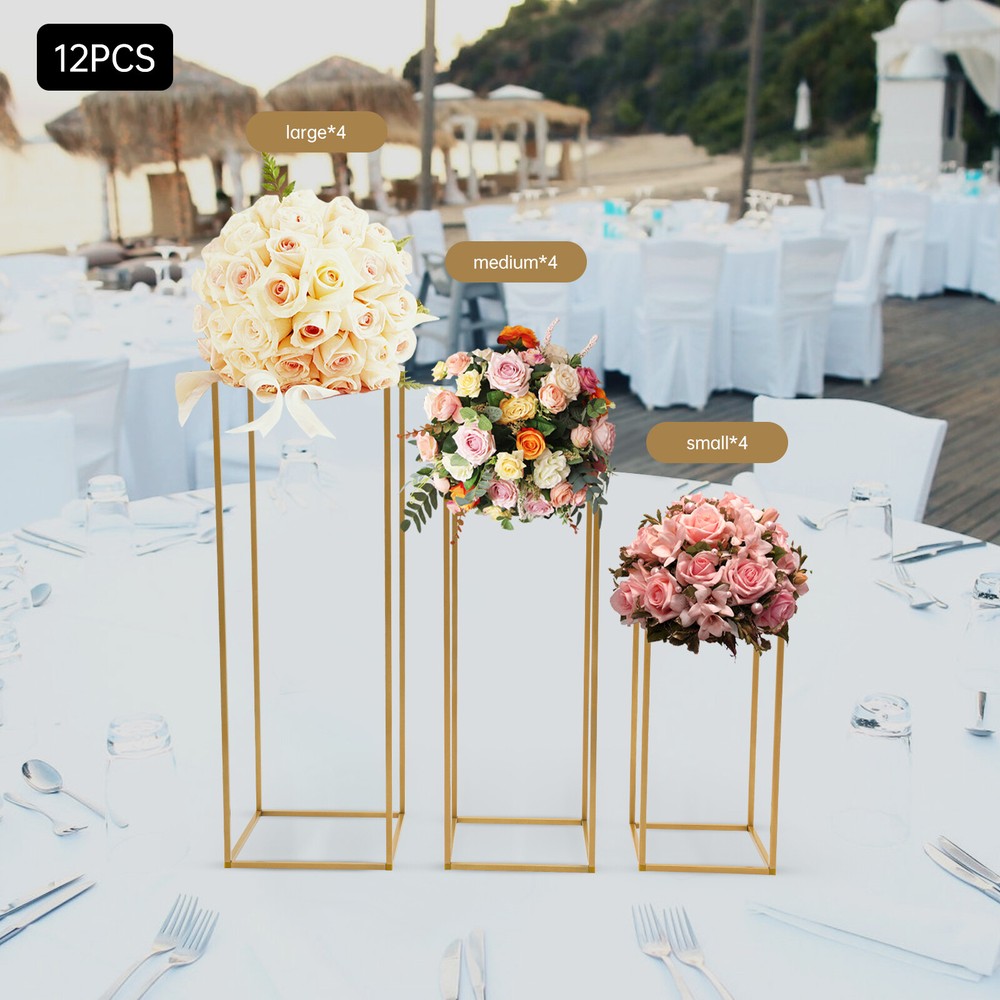 12-Piece Metal Flower Stand Set with Hammer for Wedding and Party Decor in 3 Sizes