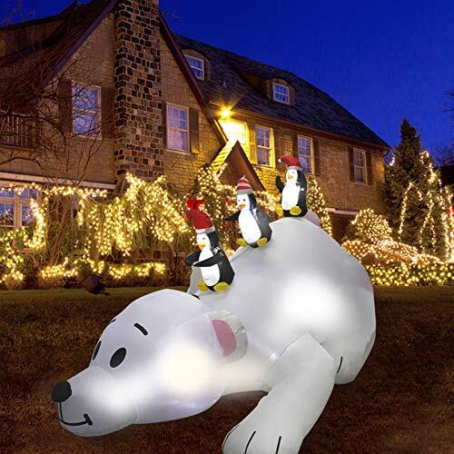 MorTime 7.8 FT Christmas Inflatable Polar Bear with Lighted Penguins Polar bear