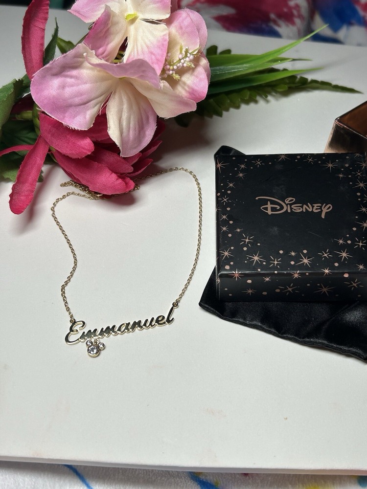 DISNEY GOLD PLATED OVER STERLING SILVER CUSTOM NAME PLATE EMMENUEL NECKLACE