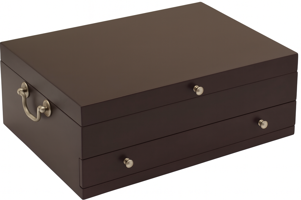 Wallace Flatware Storage Chest with Felt Lining and Drawer, Dark Walnut 15''